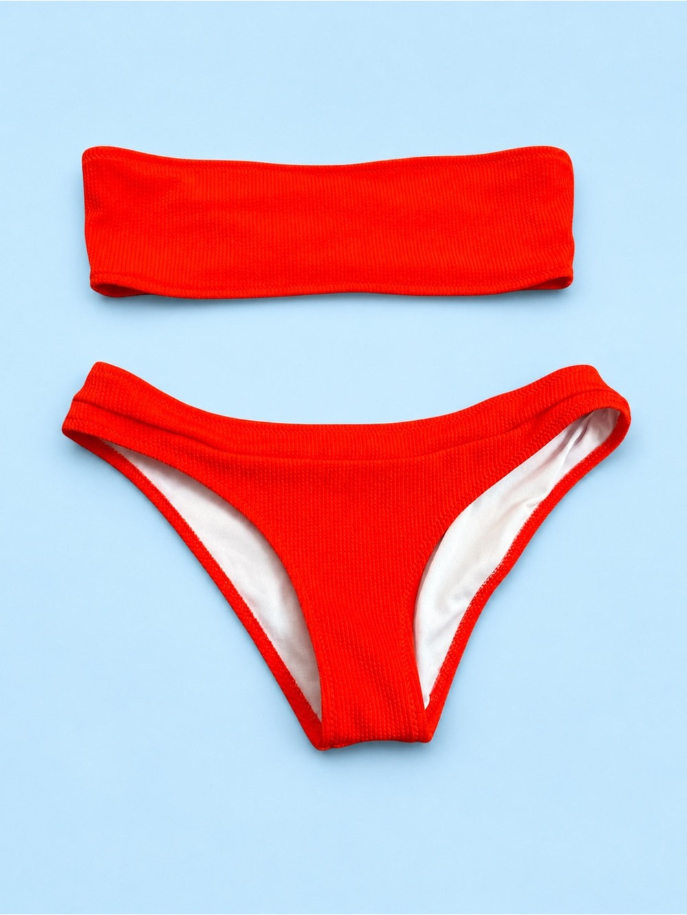Zaful Red Ribbed Bandeau Bikini Set